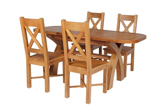 Country Oak 180cm Extending Cross Leg Oval Table and 4 Grasmere Timber Seat Chairs