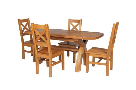 Country Oak 180cm Extending Cross Leg Oval Table and 4 Windermere Timber Seat Chairs