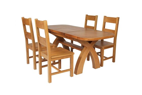 Country Oak 180cm Extending Cross Leg Oval Table and 4 Chester Timber Seat Chairs