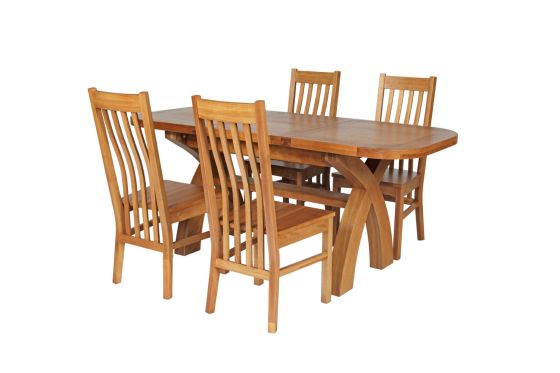 Country Oak 180cm Extending Cross Leg Oval Table and 4 Chelsea Timber Seat Chairs