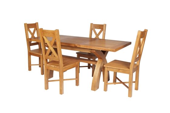Country Oak 180cm Extending Cross Leg Square Table and 4 Grasmere Timber Seat Chairs
