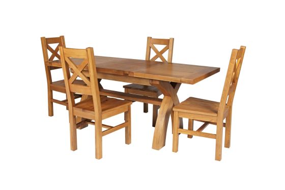 Country Oak 180cm Extending Cross Leg Square Table and 4 Windermere Timber Seat Chairs