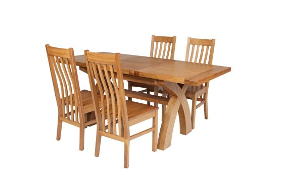 Country Oak 180cm Extending Cross Leg Square Table and 4 Chelsea Timber Seat Chairs