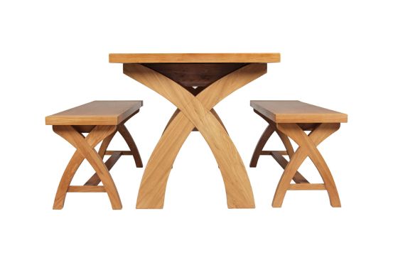 Country Oak 180cm Extending Cross Leg Table and 2 120cm Cross Leg Bench Set - SPRING SALE