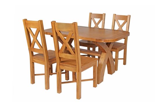 Country Oak 140cm Cross Leg Fixed Oval Table and 4 Grasmere Timber Seat Chairs