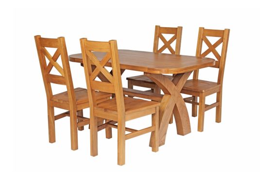 Country Oak 140cm Cross Leg Fixed Oval Table and 4 Windermere Timber Seat Chairs