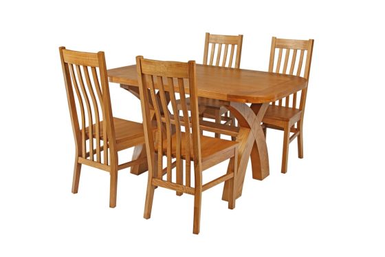 Country Oak 140cm Cross Leg Fixed Oval Table and 4 Chelsea Timber Seat Chairs