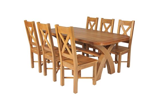Country Oak 180cm Cross Leg Fixed Oval Table and 6 Grasmere Timber Seat Chairs
