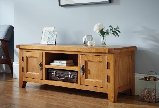 Country Oak Large Double Door Fully Assembled TV Unit - SPRING SALE