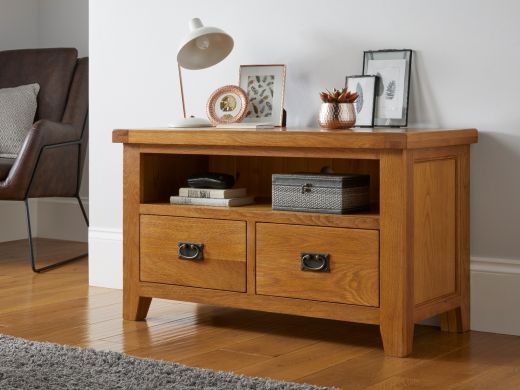 Country Oak 2 Drawer TV Unit with shelf for living room