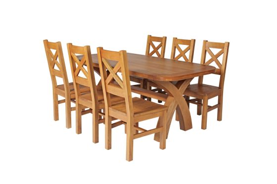 Country Oak 180cm Cross Leg Fixed Oval Table and 6 Windermere Timber Seat Chairs
