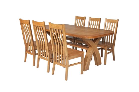 Country Oak 180cm Cross Leg Fixed Oval Table and 6 Chelsea Timber Seat Chairs