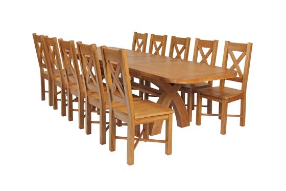 Country Oak 280cm Extending Cross Leg Oval Table and 10 Grasmere Timber Seat Chairs