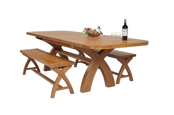 Country Oak 280cm Extending Cross Leg Oval Table and 2 160cm Cross Leg Bench Set