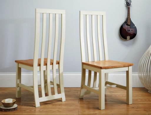 Dorchester Slatted Cream Painted Chair Solid Oak Seat - 25% OFF WINTER SALE