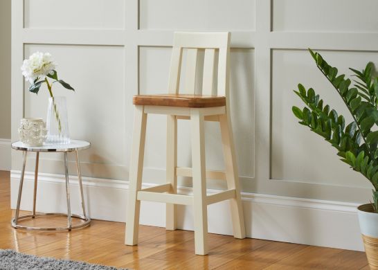 Billy Cream Painted Tall Kitchen Stool with Oak Seat 