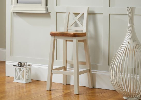 Billy Cross Back Grey Painted Bar Stool With Solid Oak Seat