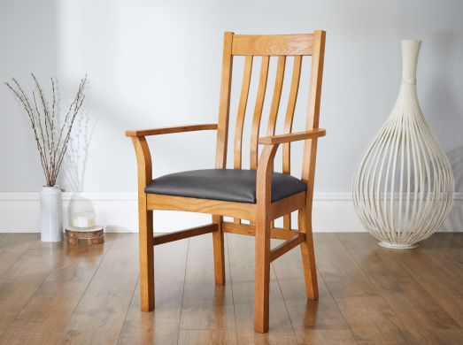 Chelsea Solid Oak Black Leather Assembled Carver Dining Chair - SPRING SALE