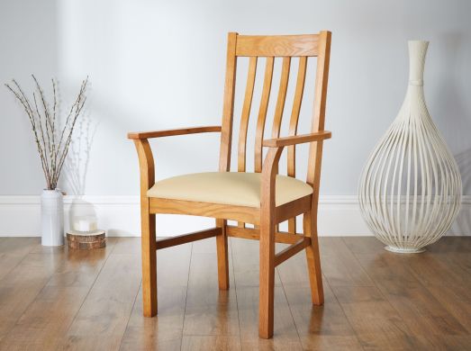 Chelsea Solid Oak Cream Leather Carver Dining Chair - 10% OFF CODE SAVE