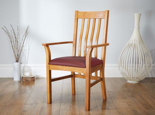 Chelsea Solid Oak Red Leather Assembled Carver Dining Chair - SPRING SALE