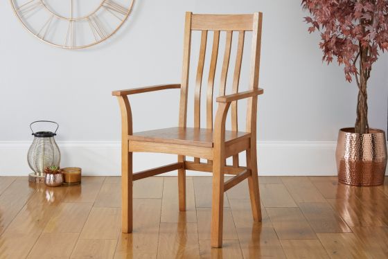 Chelsea Solid Oak Timber Seat Carver Dining Chair with arms