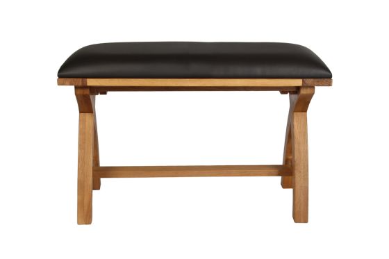 Country Oak 80cm Brown Leather Cross Leg Bench - 20% OFF SPRING SALE