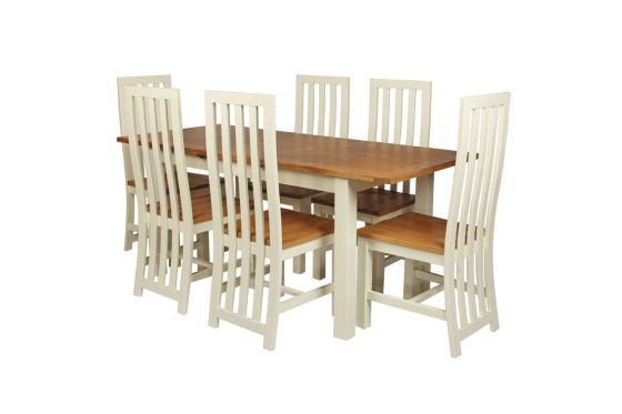 Country Oak 180cm Cream Painted Extending Dining Table & 6 Dorchester Cream Painted Chairs - WINTER SALE