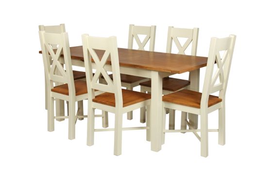 Country Oak 180cm Cream Painted Extending Dining Table and 6 Grasmere Cream Painted Chairs