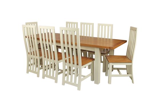 Cream painted oak dining table 8 Dorchester cream oak dining chairs