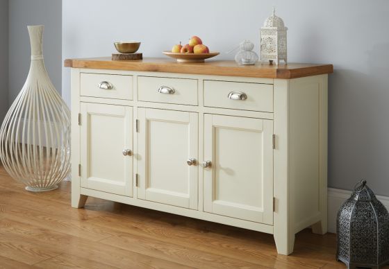 Country Cottage 140cm Cream Painted Large Oak Sideboard - 10% OFF SPRING SALE