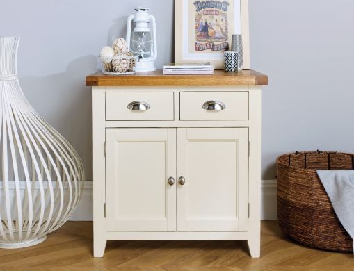 Country Cottage 80cm Cream Painted Assembled Small Oak Sideboard - 10% OFF CODE SAVE