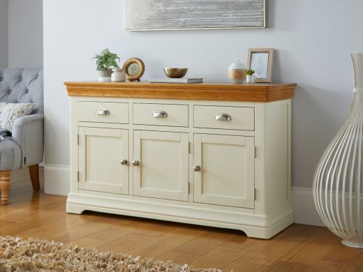 Farmhouse 140cm Cream Painted Large Oak Sideboard