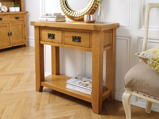 Country Oak 2 Drawer Fully Assembled Console Table - SPRING SALE