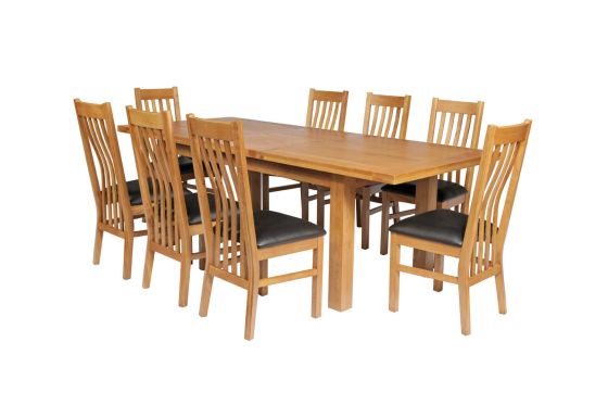 Country Oak 280cm Standard Leg Extending Table 8 Chelsea Brown Leather Chair Set - SPRING SALE