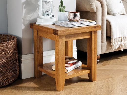 Country Oak Lamp Table With Shelf - SPRING SALE