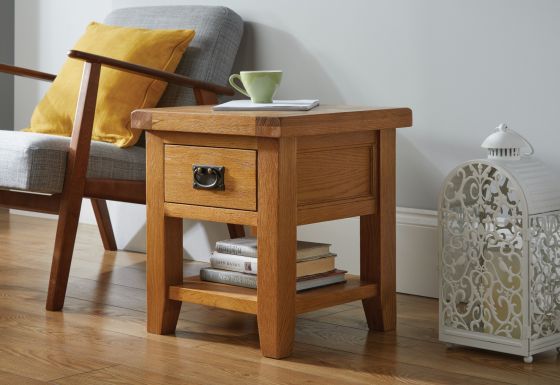 Country Oak Lamp Table With Drawer and Shelf - SPRING SALE