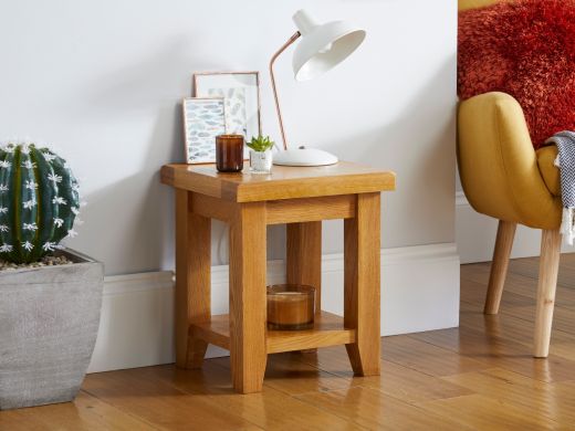 Country Oak Petite Lamp Table With Shelf