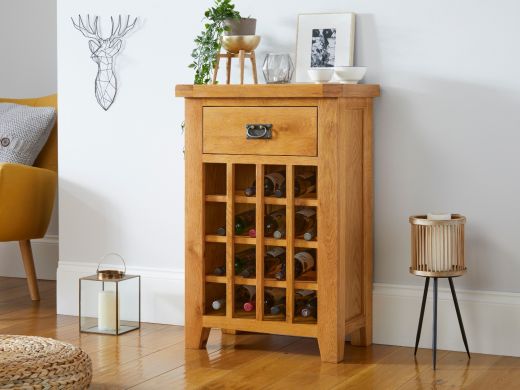 Country Oak Wine Cabinet with Drawer
