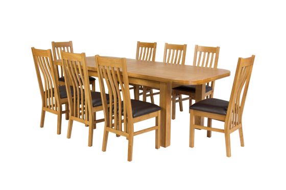 Country Oak 280cm Extending Oak Table and 8 Chelsea Brown Leather Chairs - SPRING SALE