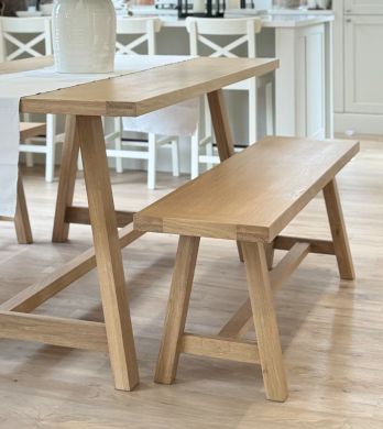 Doveridge 120cm Whitewash Limed Oak Trestle Dining Kitchen Bench
