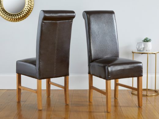 Emperor Dark Brown Leather Scroll Back Dining Chair - 10% OFF WINTER SALE
