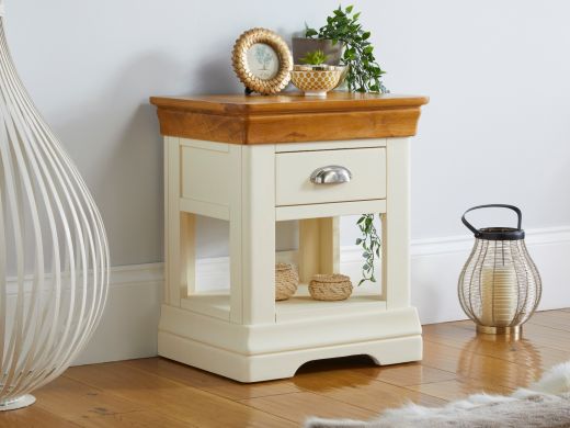 Farmhouse Cream Painted Oak Lamp Table / Bedside Table