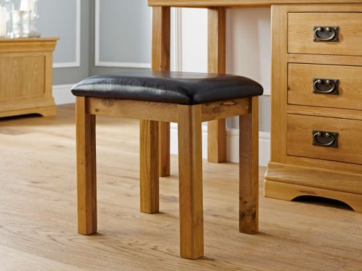 Farmhouse Country Oak Dressing Table Stool Black Pad - SPRING MEGA DEAL