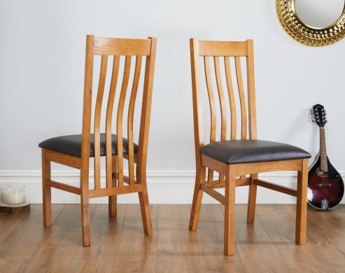 Chelsea Oak Dining Chair Brown Leather Pad - 30% OFF CODE FLASH