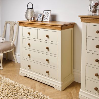 Farmhouse Country Oak Cream Painted 2 Over 3 Chest of Drawers - SPRING SALE