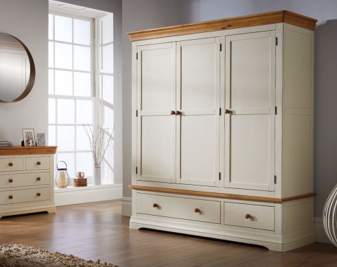 Farmhouse Country Oak Cream Painted Triple Wardrobe - SPRING SALE