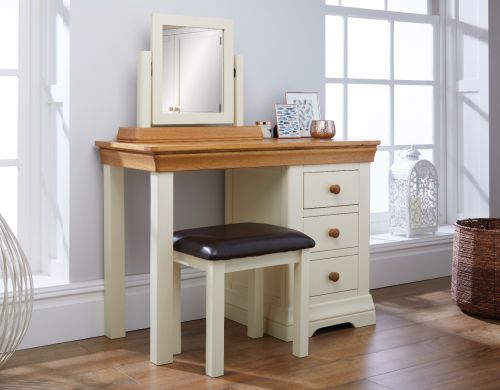 Farmhouse Country Oak Cream Painted Dressing Table Mirror Stool Set - WINTER SALE