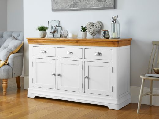 Farmhouse White Painted 140cm Large Oak Sideboard