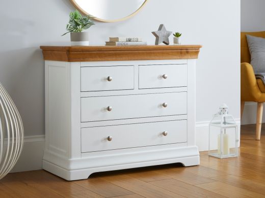 Farmhouse White Painted 2 Over 2 Oak Chest of Drawers