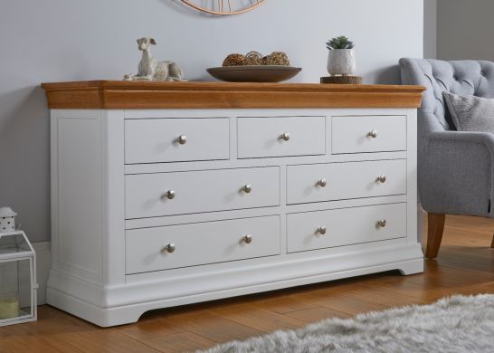 Farmhouse White Painted 3 Over 4 Oak Chest of Drawers